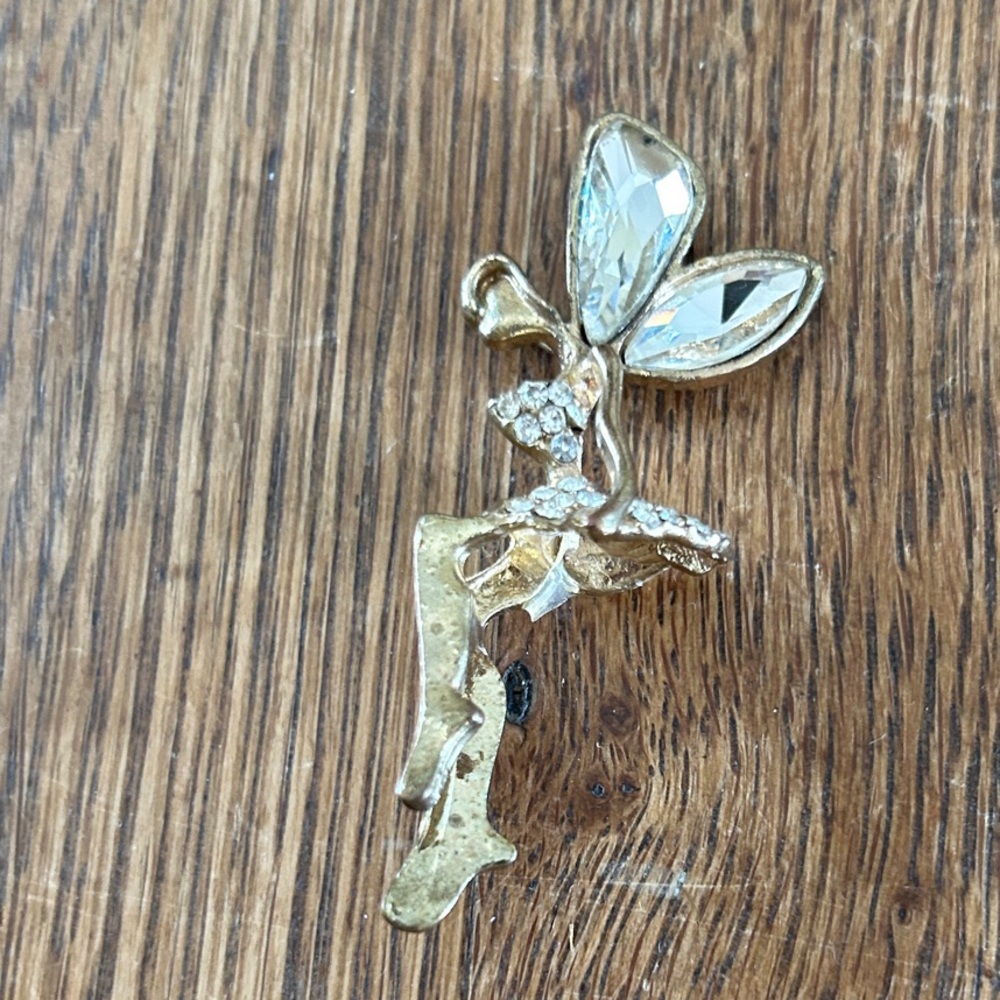 Vintage Goldtone Gemstone Fairy Pendant Slide